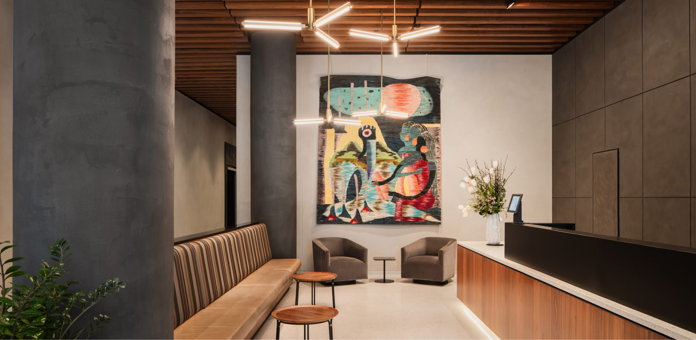 Bold contemporary artwork in a luxury hotel lobby