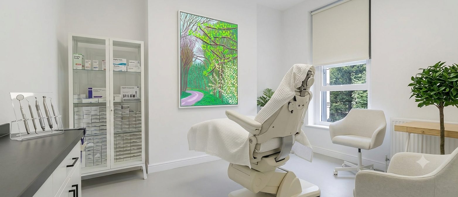 Colourful landscape painting in a dental treatment room