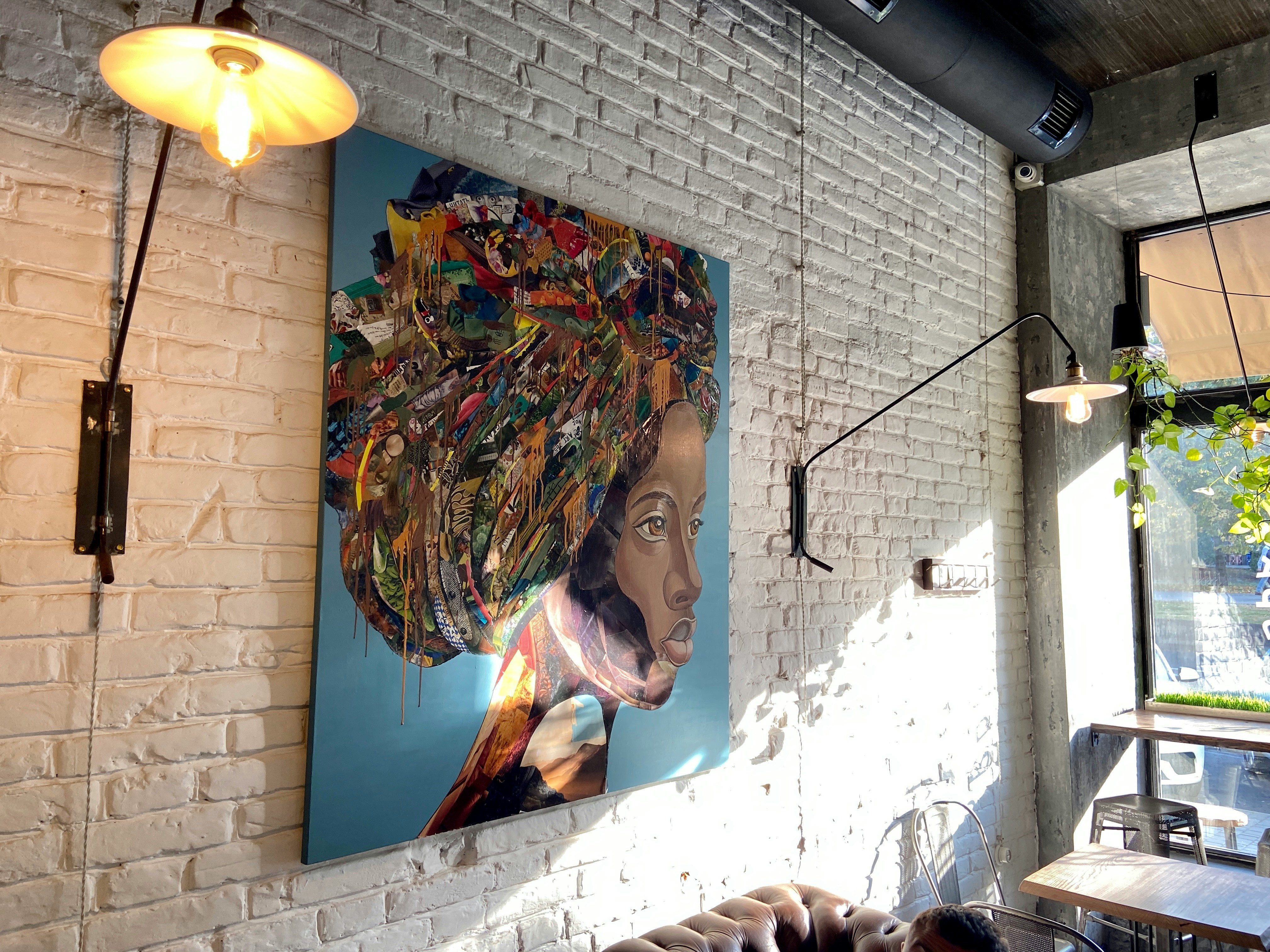 Warm abstract painting in a restaurant